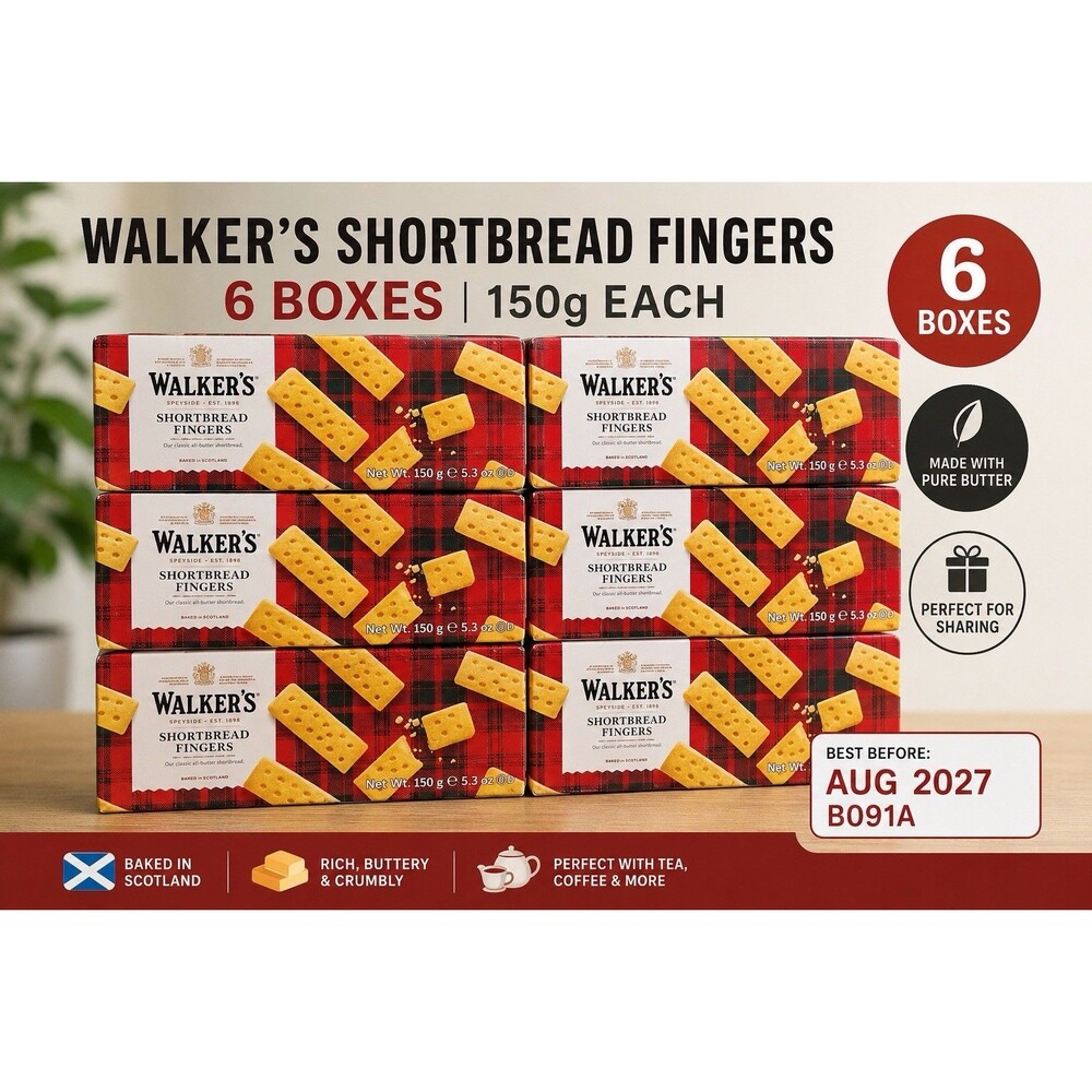 Walkers Shortbread Fingers Cookies 6-Pack 150g 5.3oz Exp 08/2027